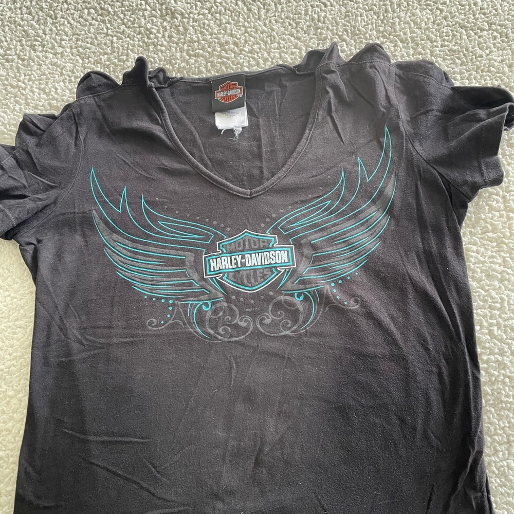 Harley-Davidson Black Tee with Teal Winged Shield